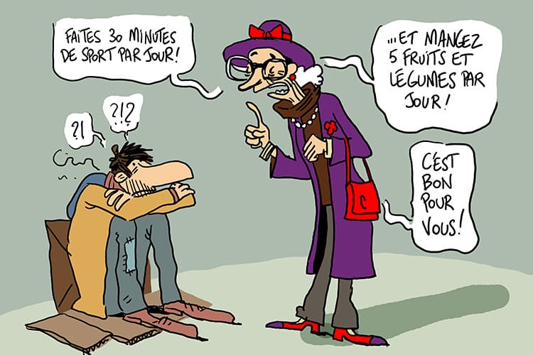 Dessin pour la Mutualité chrétienne selon un scénario préétabli fourni