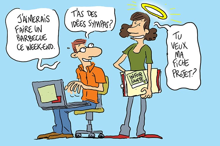 Entreprise Dessin pour la Mutualité chrétienne selon un scénario préétabli fourni