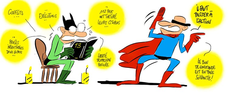 Dessin pour le catalogue de fin d'année d'Amnesty