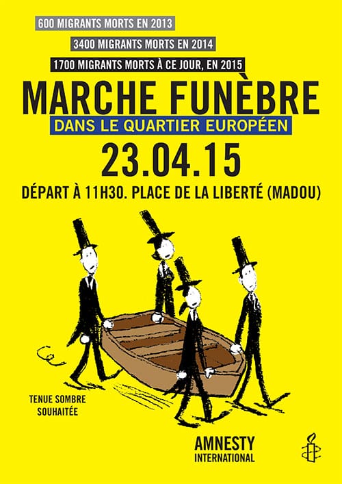 Flyer pour une manifestation contre la mort de migrants en Méditerranée