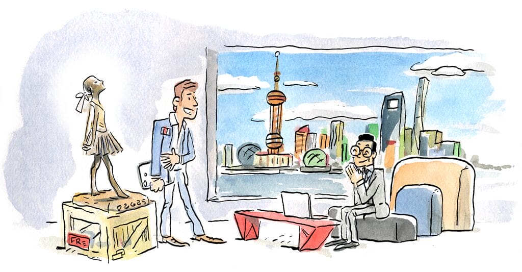 Le sponsoring de l'art français à l'étranger. Illustration de Vincent Rif pour Take Part Media.