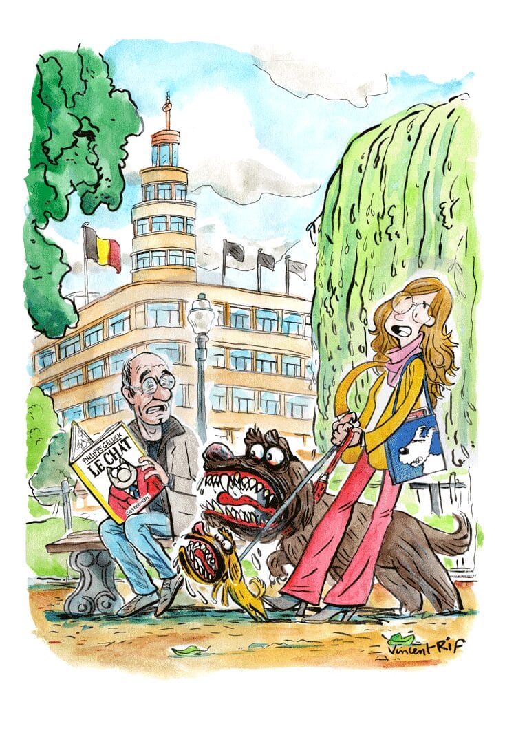 Philippe Geluck et le Chat à Flagey. Une image pour l'exposition Seed Factory.