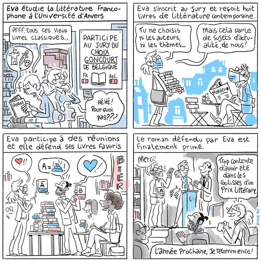 La cotutelle de thèse expliquée en facilitation visuelle et bande dessinée. Outil de promotion visuelle dans le cadre de l'Année de la bande dessinée pour l'Ambassade de France en Belgique.