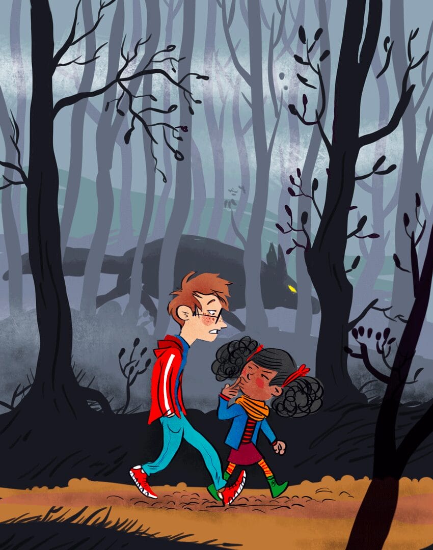 Illustrtion de couverture d'une histoire de loups dans une forêt