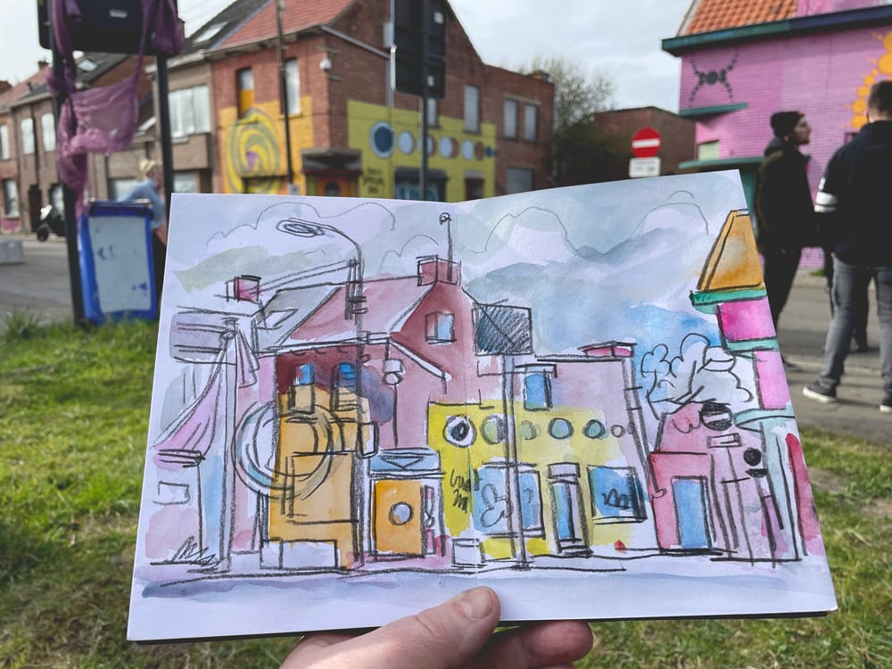 sketchbook-watercolor abandoned houses à doel, belgique, belgium