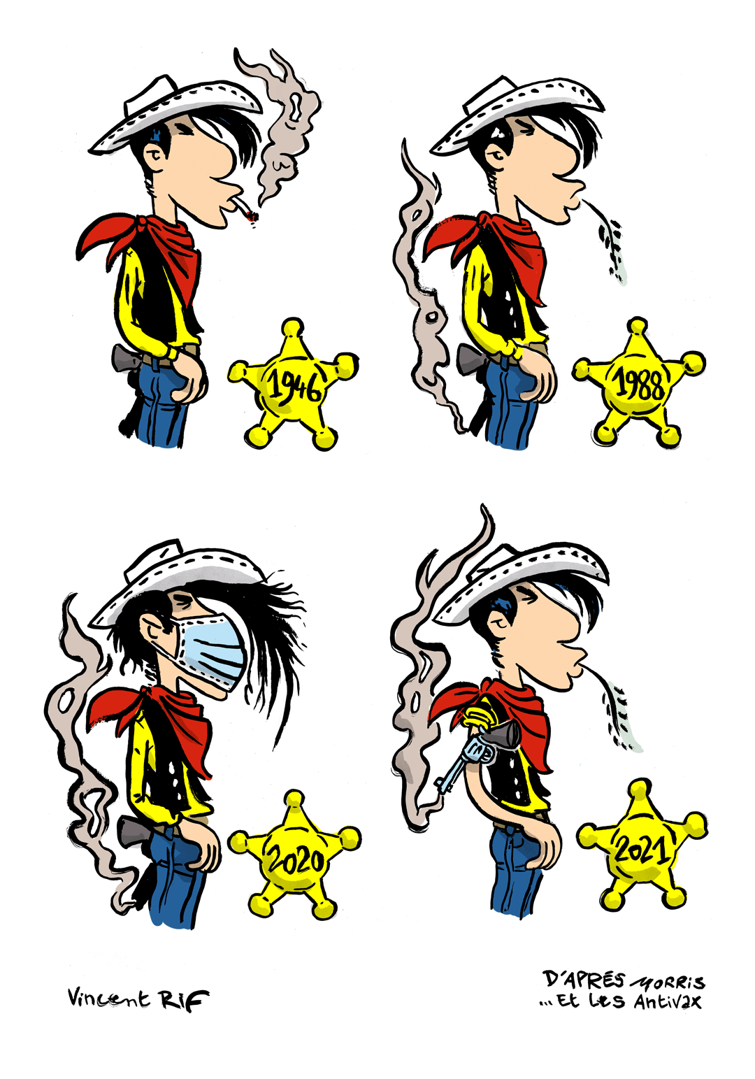 Contribution de Vincent Rif à l'exposition collective "Lucky Luke 75 Years" à la Maison de l’Image (Bruxelles)