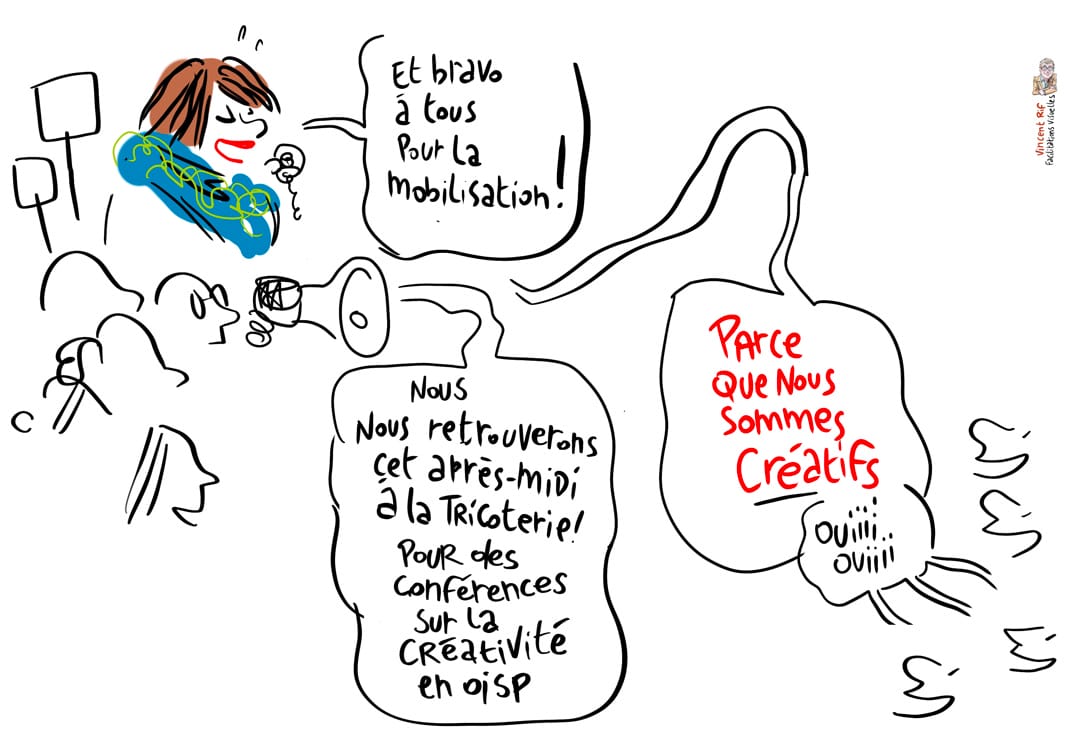 Reportage dessiné de la manifestation du secteur de l'insertion socio-professionnellede la région bruxelloise du 26 octobre 2021