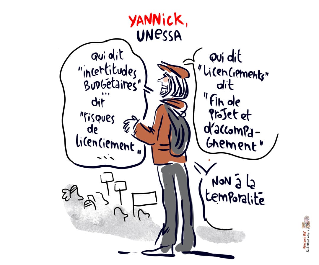 Reportage dessiné de la manifestation du secteur de l'insertion socio-professionnellede la région bruxelloise du 26 octobre 2021