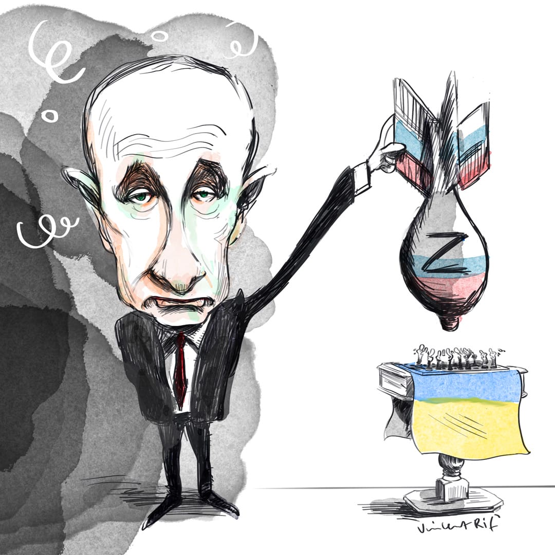 Poutine-ukraine Caricature de Vladimir Poutine dans le contexte de l'invasion de l'Ukraine par l'armée russe