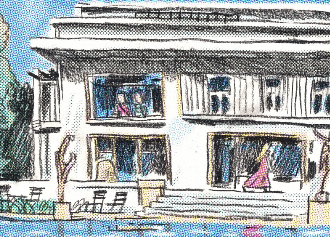 fondation-boghossian-villa-empain-piscine-detail Fondation Boghossian ou Villa Empain. Dessin depuis la piscine à la pierre noire sur carnet de voyage Canson et colorisé sur Procreate. Détail.