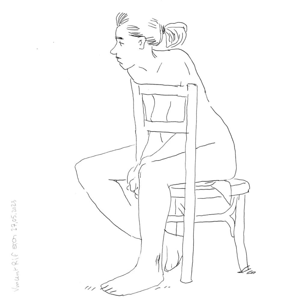 dessin d'après modele vivant, chaisse