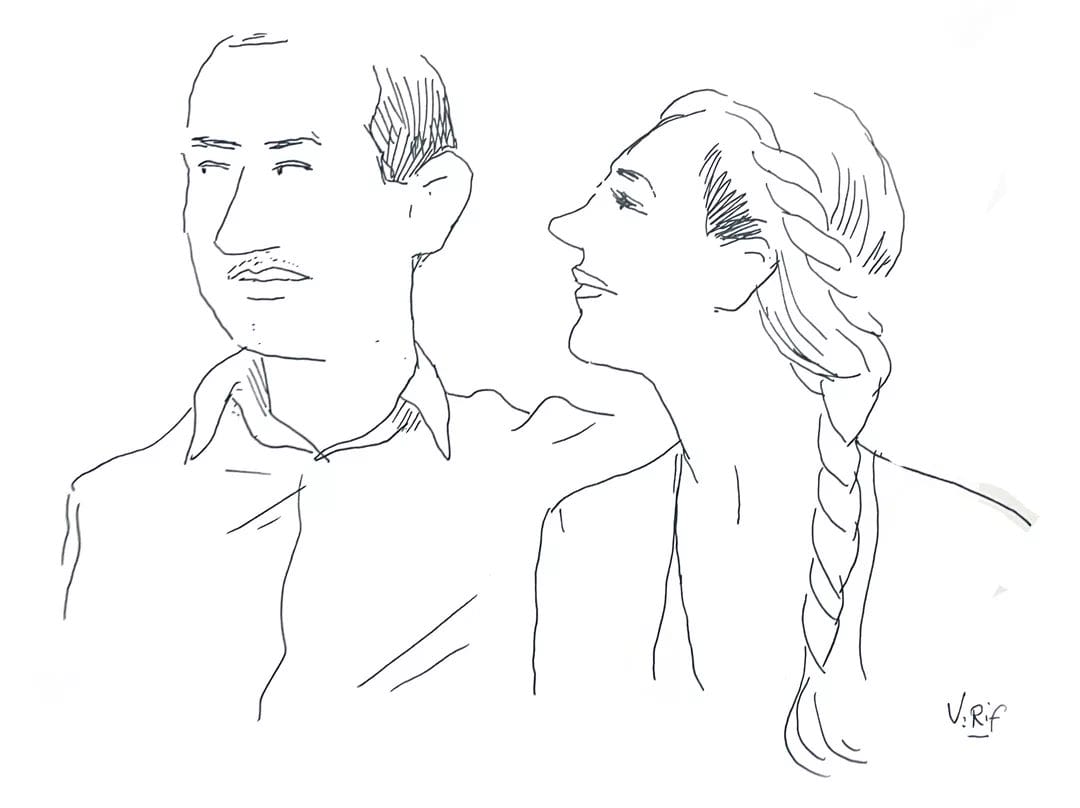 Croquis d'un couple d'invités au Chateau Rasque Provence