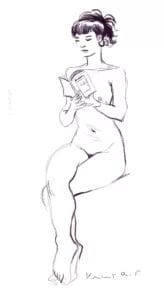 dessin d'après modele vivant lisant, assise