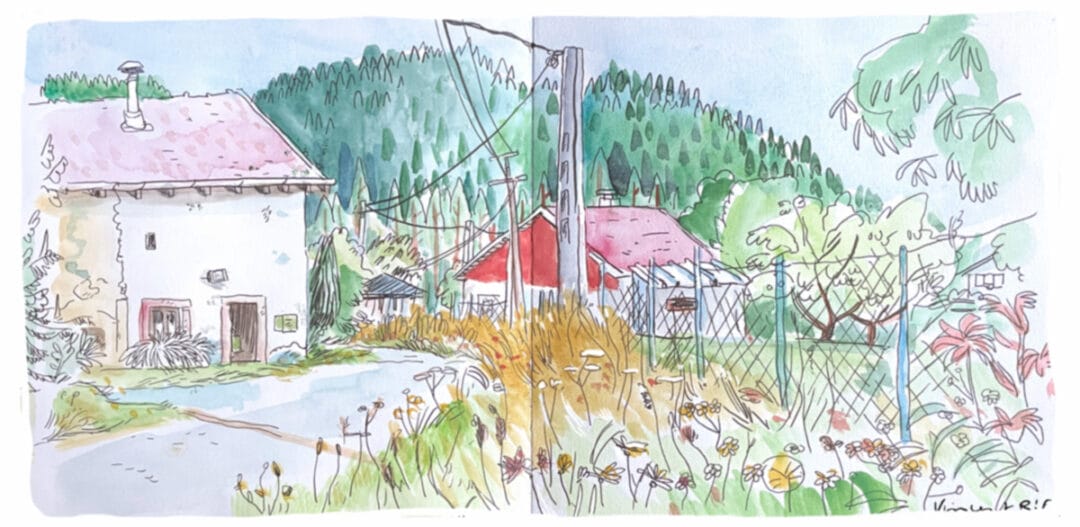 Extrait d'un carnet de voyage et de croquis dans les Vosges - la rue