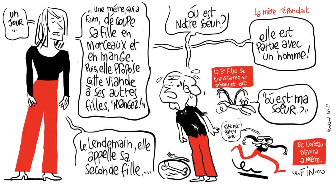 Dessins du spectacle Quelles quelles filles conte manger enfants