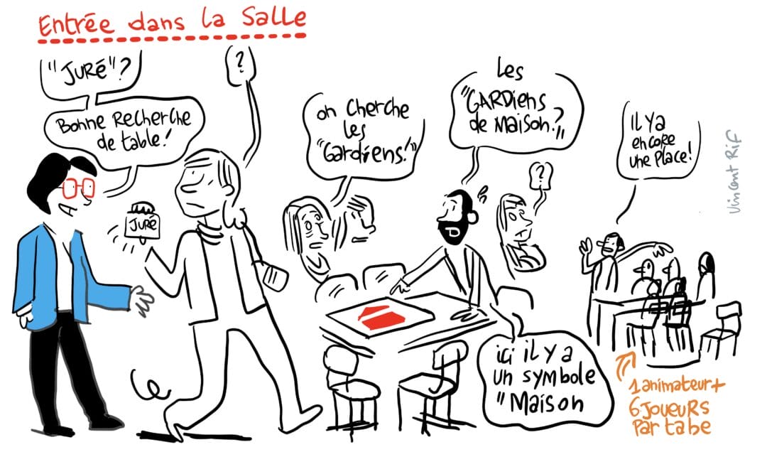 Entrée_Dans_La_Salle facilitation graphique pour un wokshop sur la règle du jeu - introduction