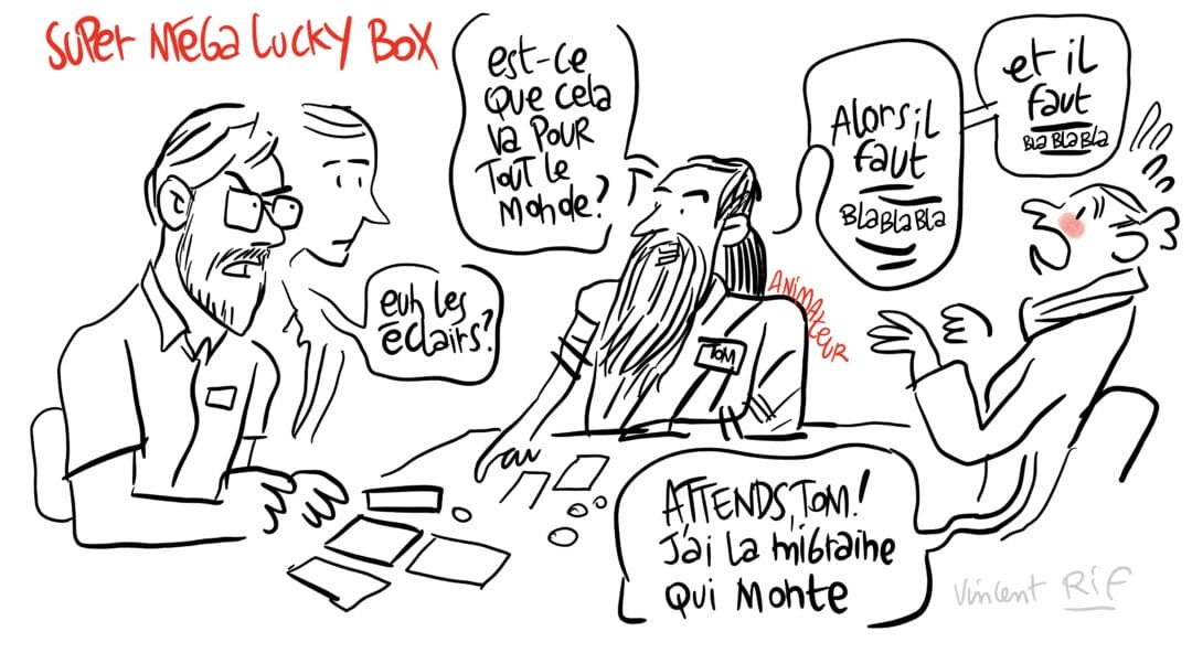 Lucky_Box_Expliqué_À_Une_Table facilitation graphique pour un wokshop sur la règle du jeu - introduction