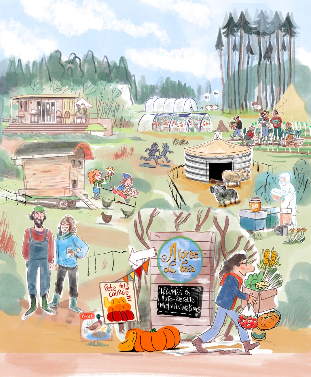 Dessin pour des affiches pour une ferme bio
