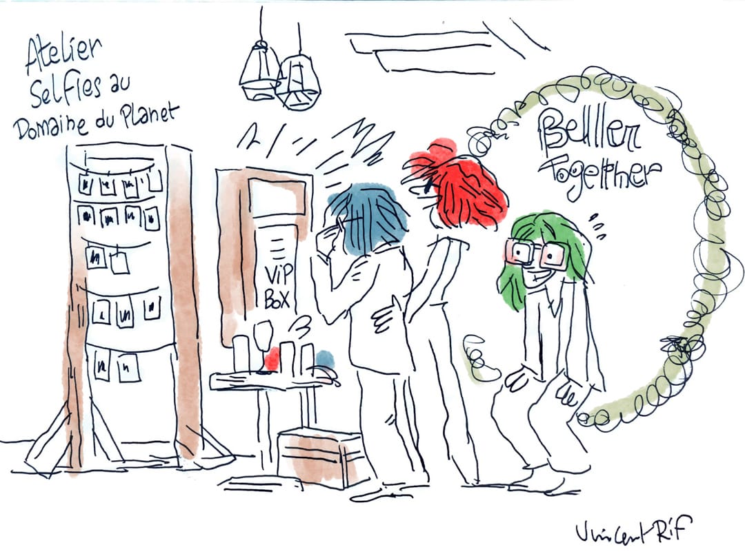 reportage dessiné des préparatifs et du avec un photobooth de mariage à Rousset, Provence
