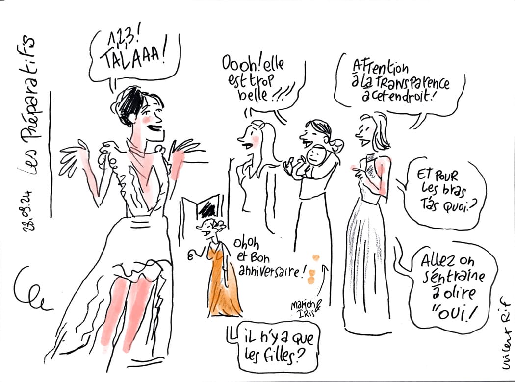 reportage dessiné par Vincent Rif des préparatifs de mariage à Rousset, Provence
