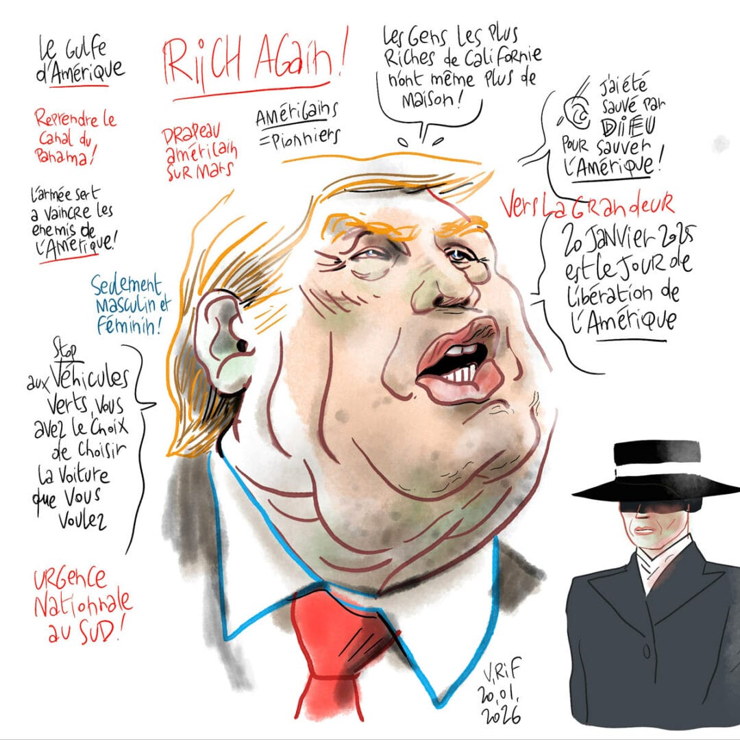 trump-20-january-2025-Sketch Portrait de Donald Trump, lors de son investiture le 20 janvier 2825, par Vincent Rif, facilitateur graphique et illustrateur
