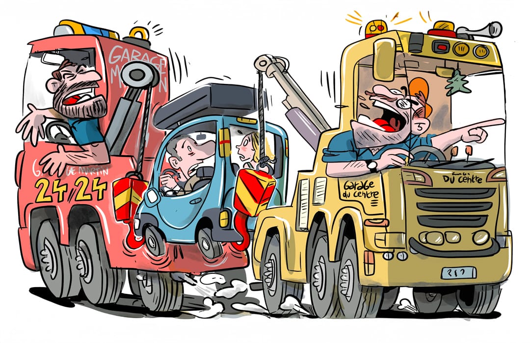 illustration sur les garagistes et les conflits de dépanneurs