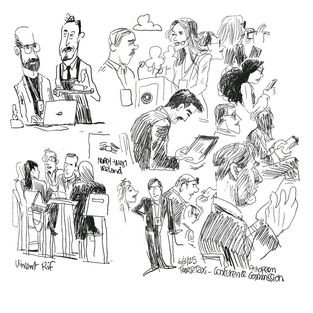 skteching-european-commision Croquis de personnes participants à une conférence de la Commission européenne