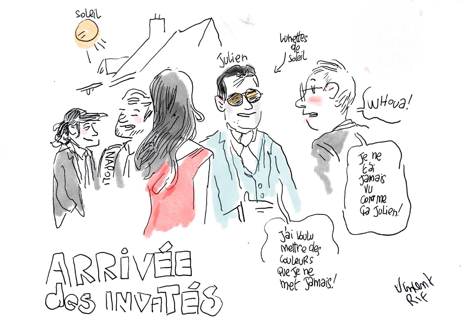 Dessins de mariage - arrivée des invitéa