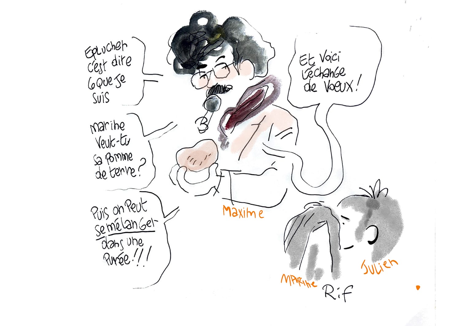 Dessins de mariage - le jeu de la patate pelée