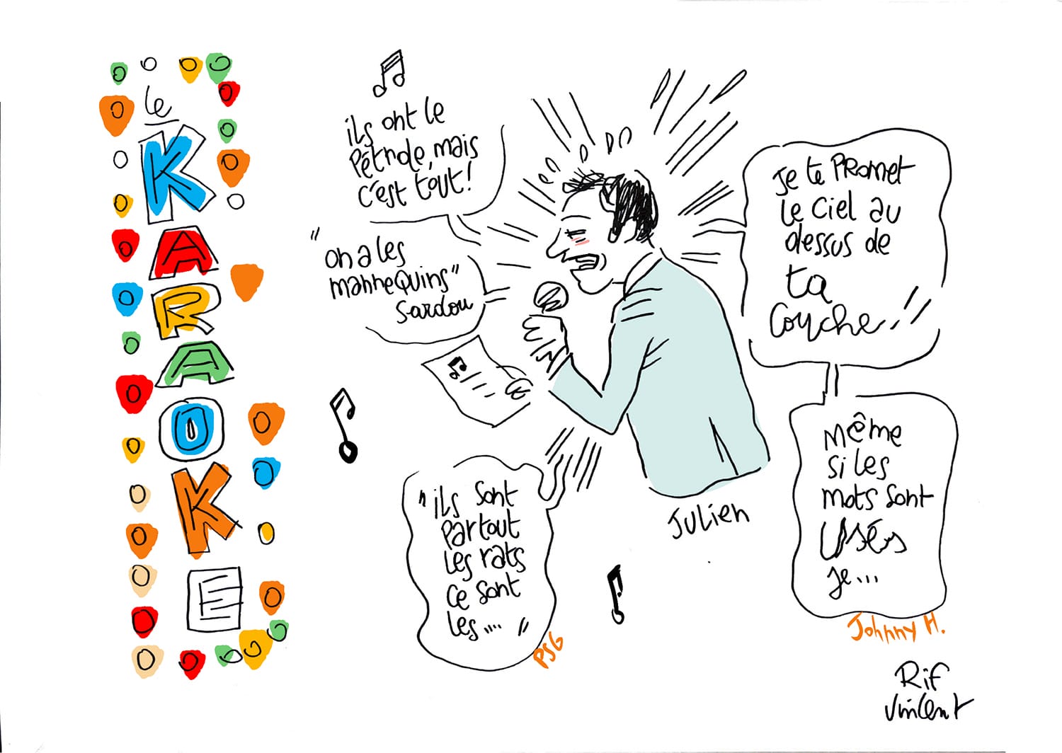 Dessins de mariage - portrait des amies de la mariées -karaoké