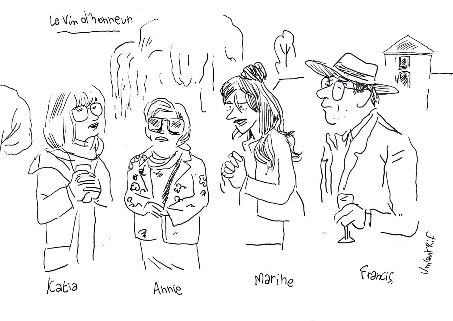 Dessins de mariage - vin d'honneur et invités