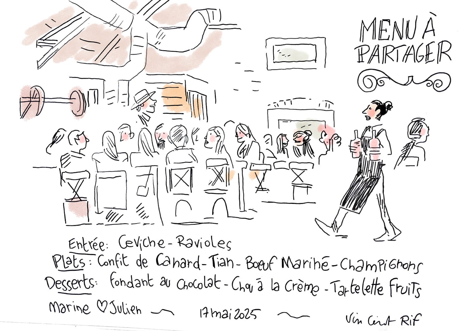 Dessins de mariage - la salle de repas à Bertinchamps