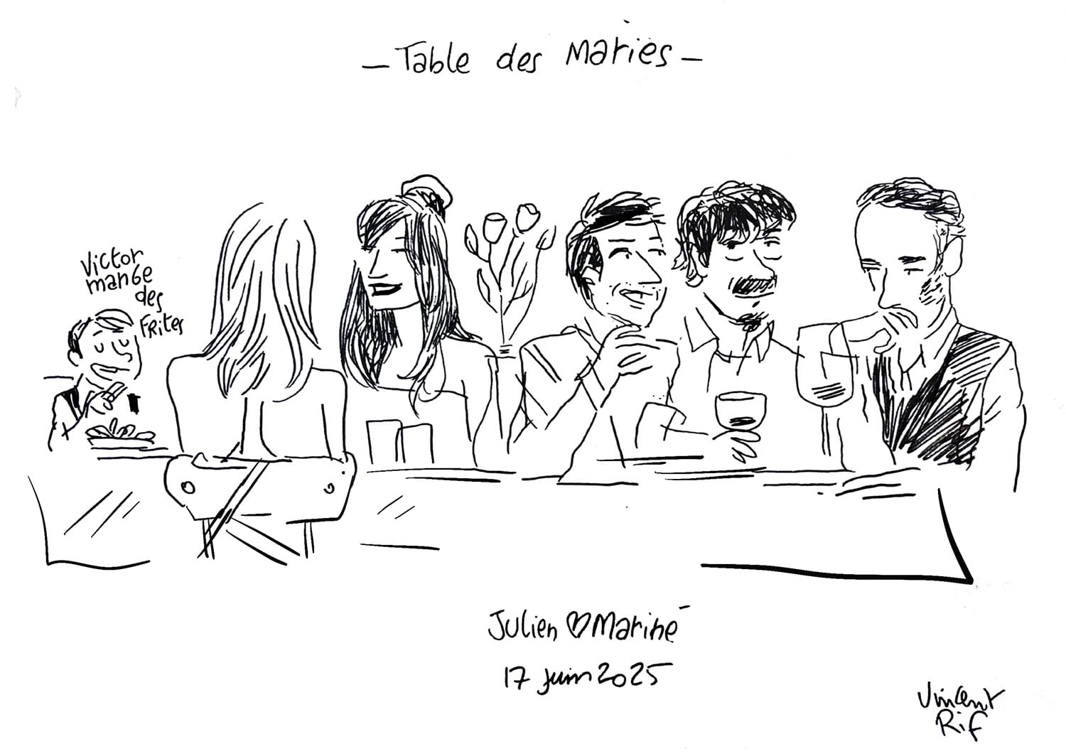 Dessins de mariage - table d'honneur et invités