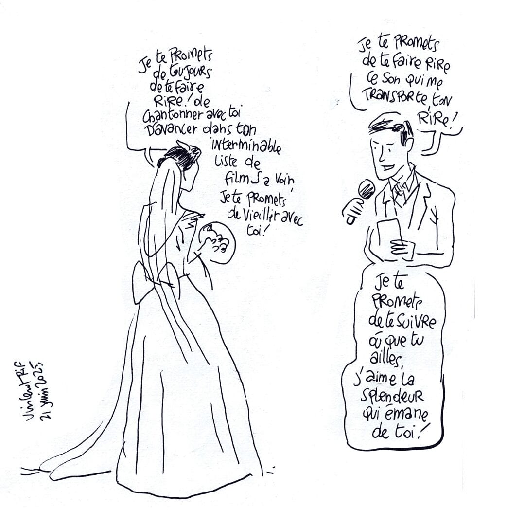 Dessin de mariage - échange anneaux