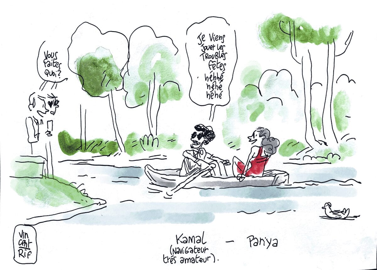 Dessin d'un mariage à La Rochelle (Charente-Maritime). mairie de la rochelle et sortie des mariés