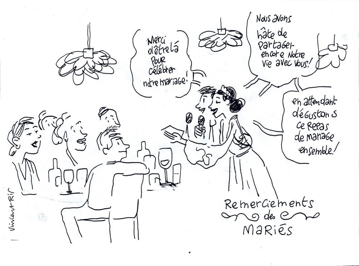 Dessin d'un mariage à La Rochelle (Charente-Maritime). Le vin d'honneur