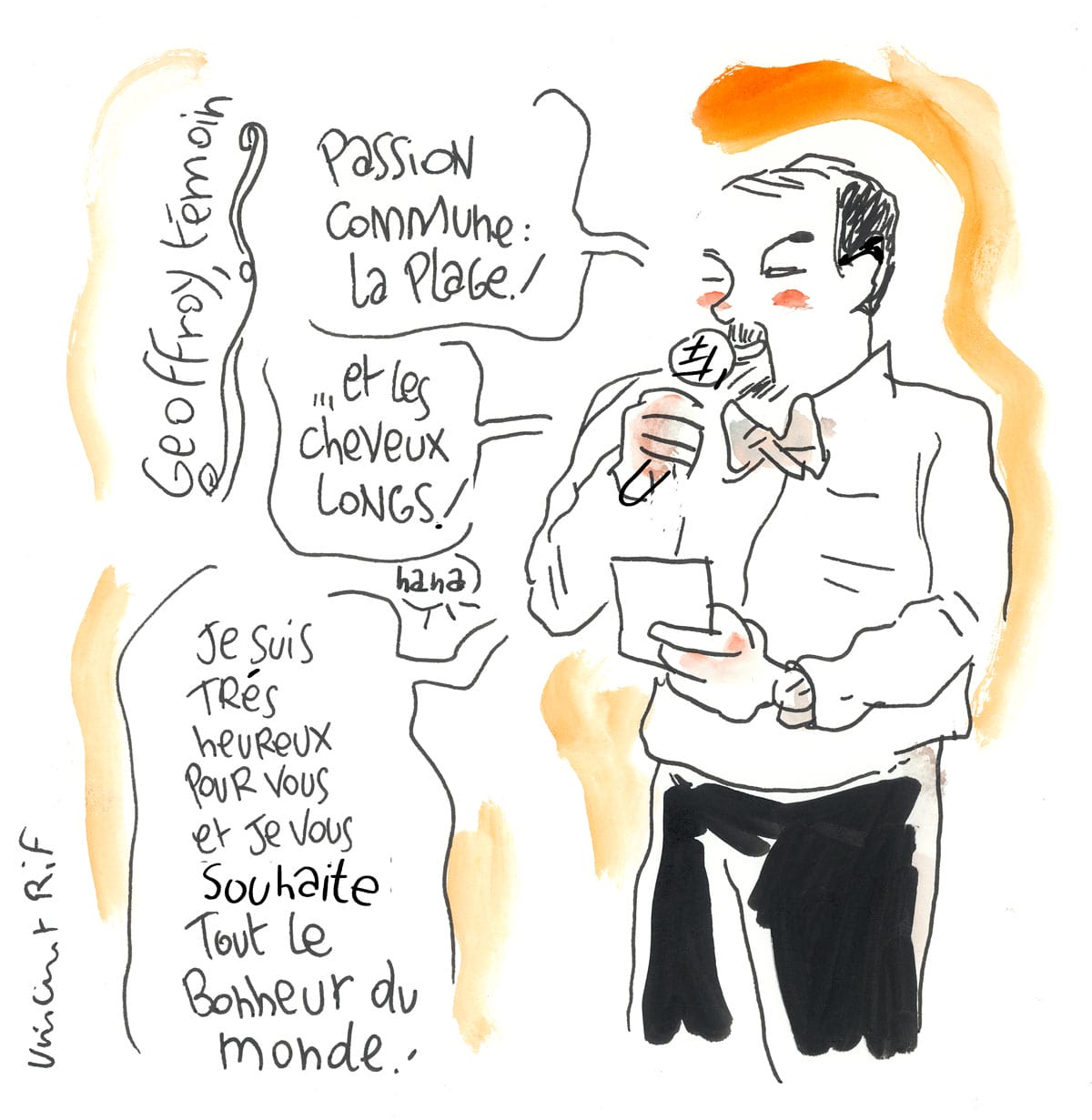 Dessin d'un mariage à La Rochelle (Charente-Maritime). discours d'un témoin