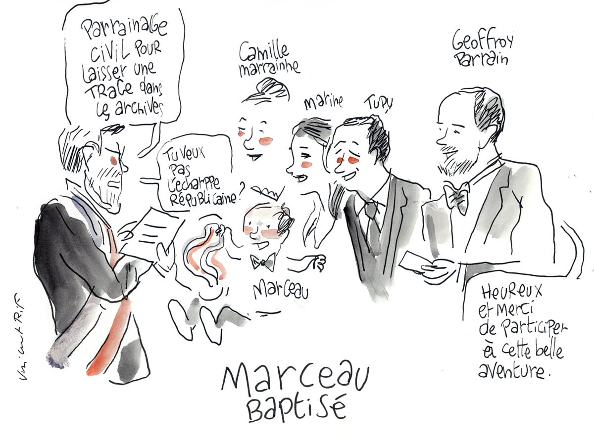 Dessin d'un mariage à La Rochelle (Charente-Maritime) et d'un bapteme républicain