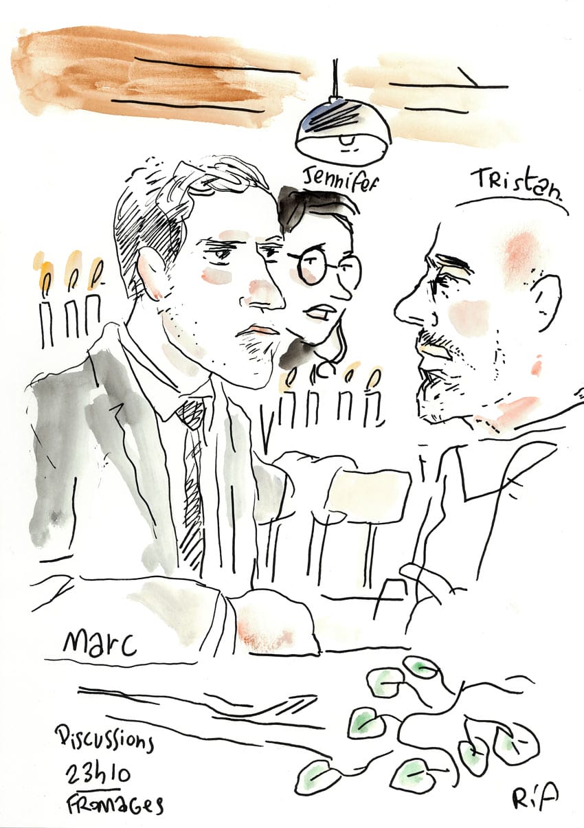 Dessin d'un mariage à La Rochelle (Charente-Maritime). repas et dessin d'ambiance