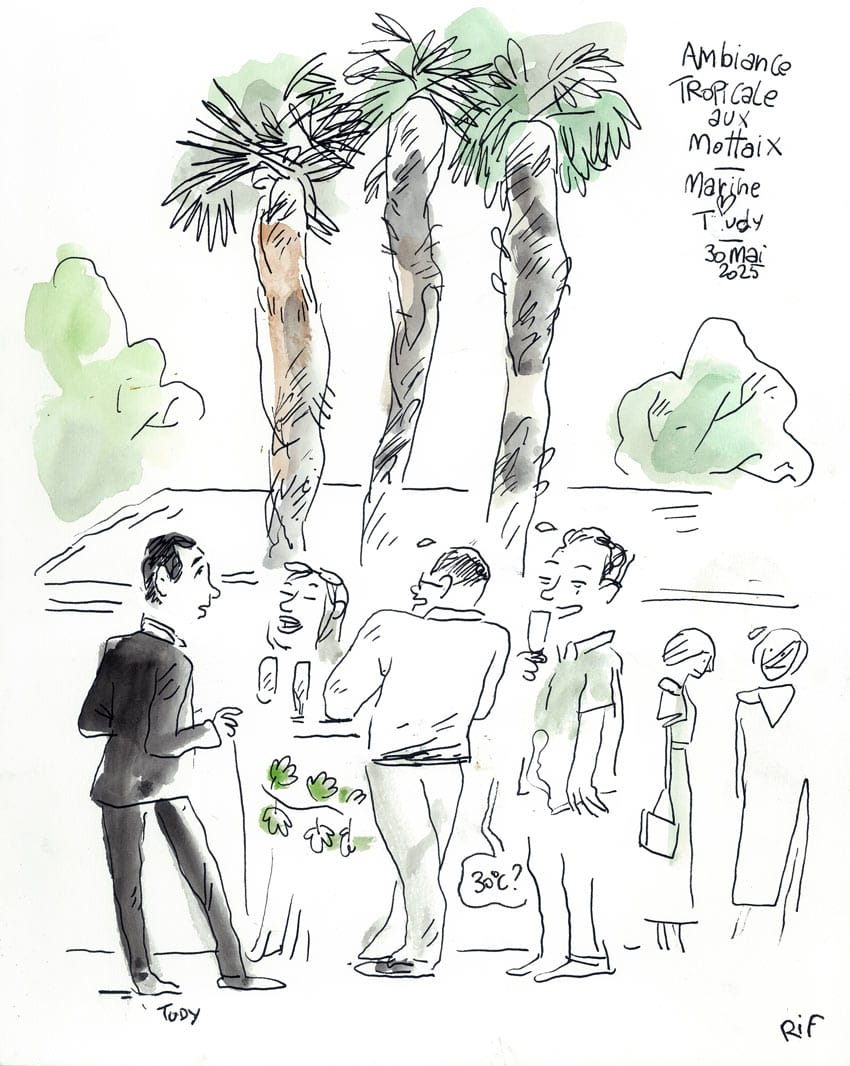 Dessin d'un mariage à La Rochelle (Charente-Maritime). Le vin d'honneur