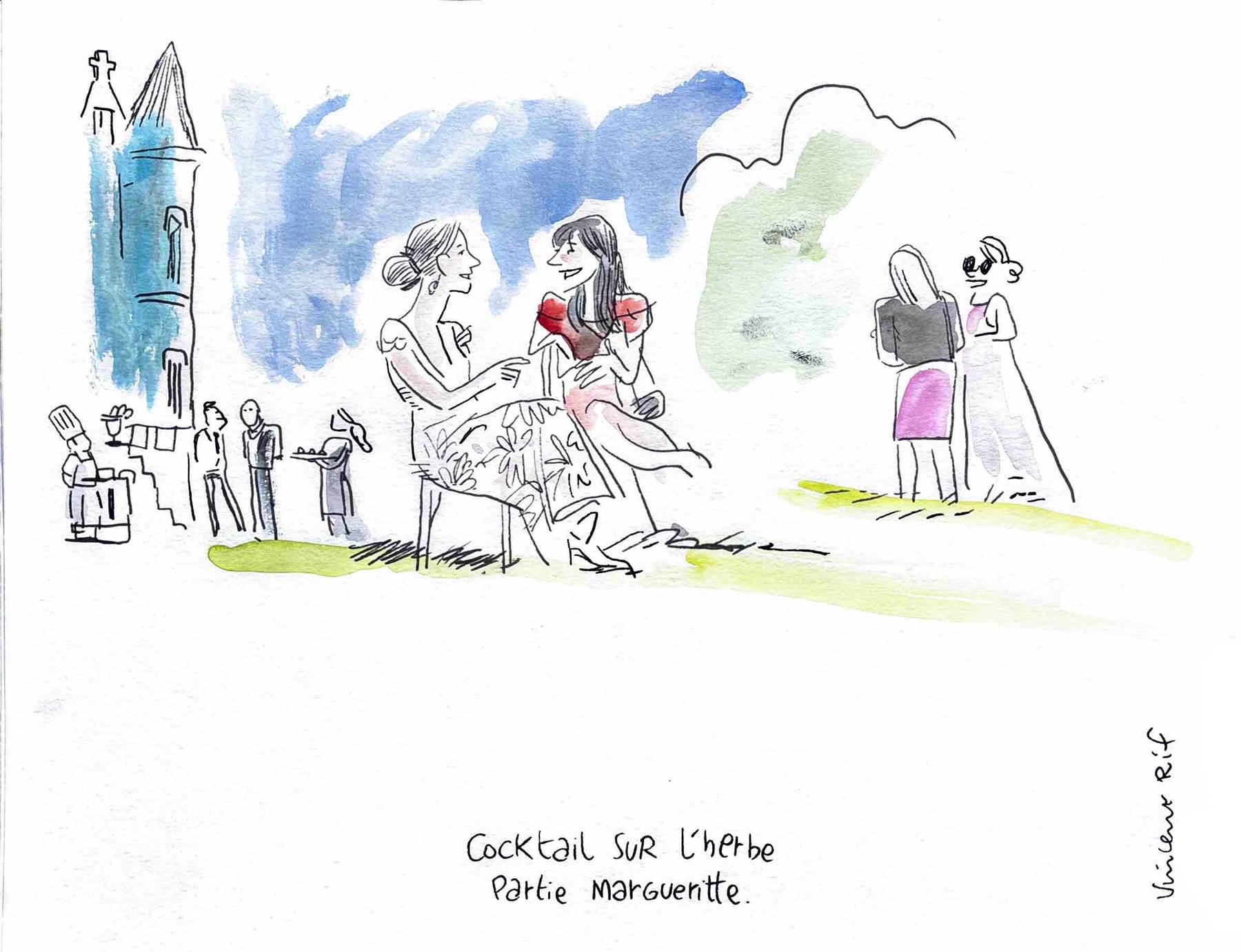 dessin de mariage - portrait dans les jardins du chateau de vieuville