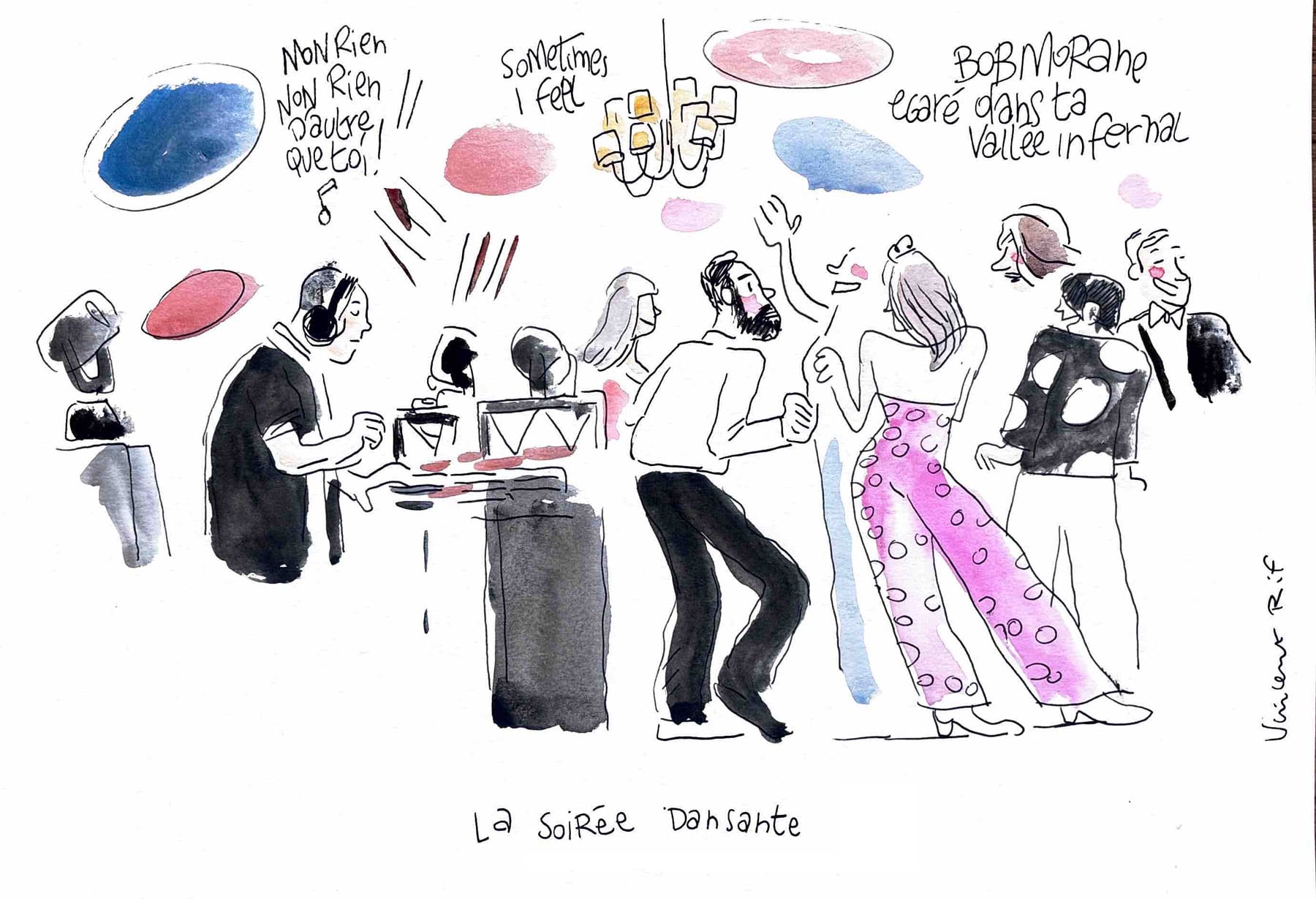 dessin de mariage - bal dans les jardins du chateau de vieuville