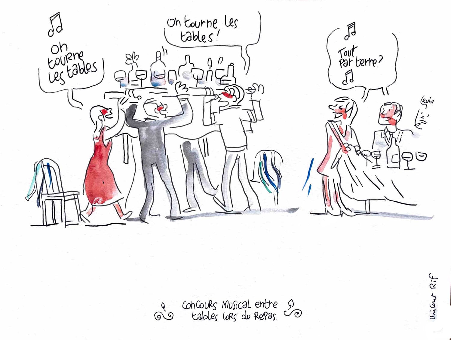 dessin de mariage - tourner les tables au chateau de vieuville