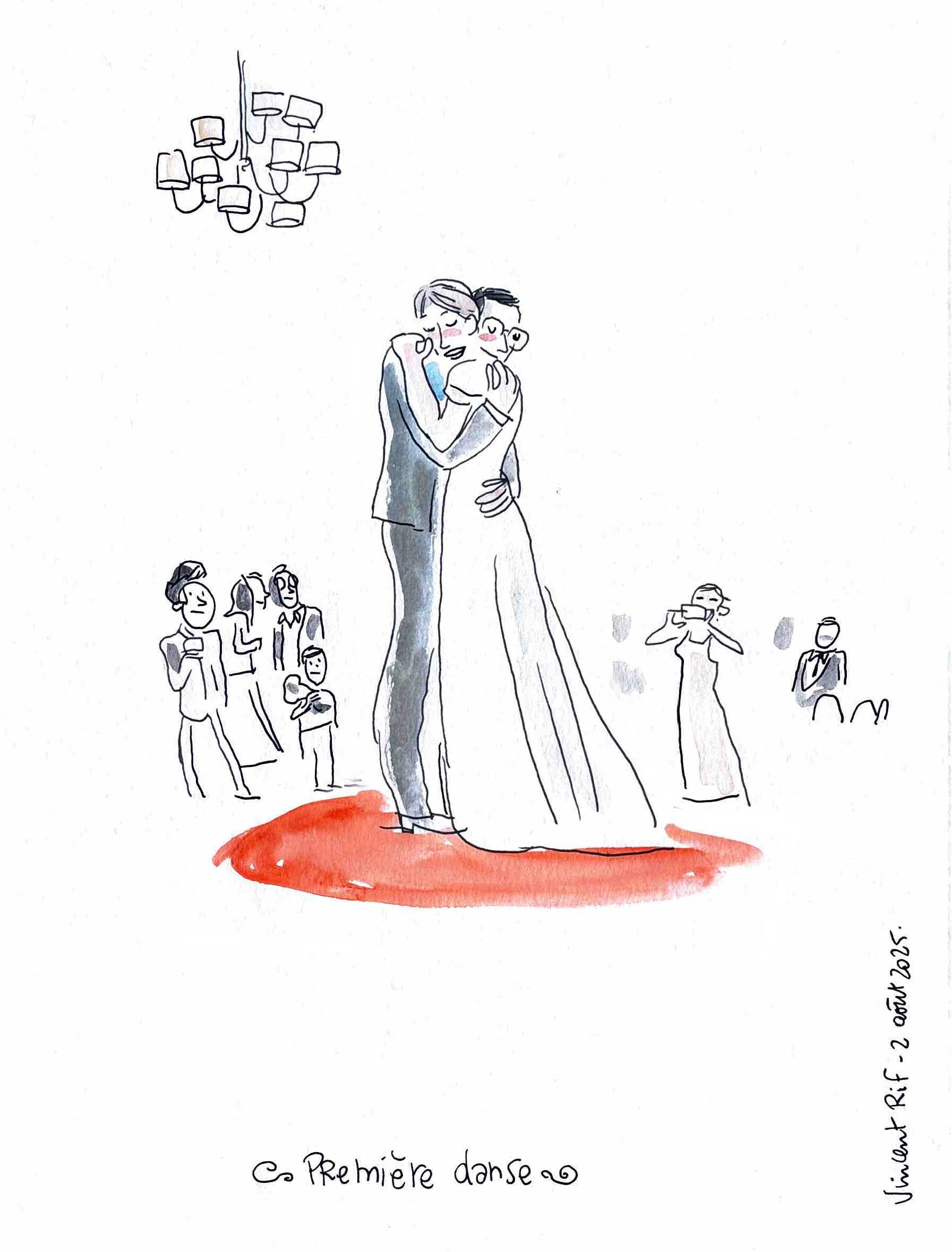 dessin de mariage - première danse chateau de vieuville