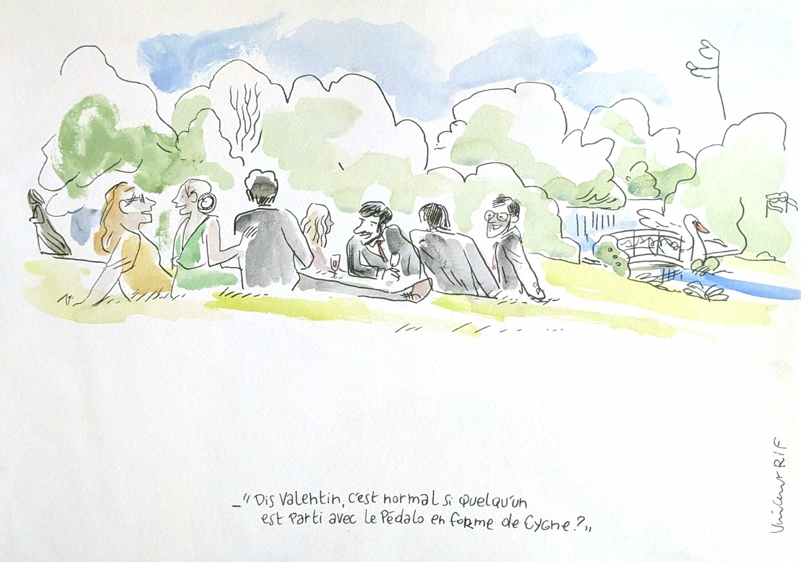 dessin de mariage - photo dans les jardins du chateau de vieuville