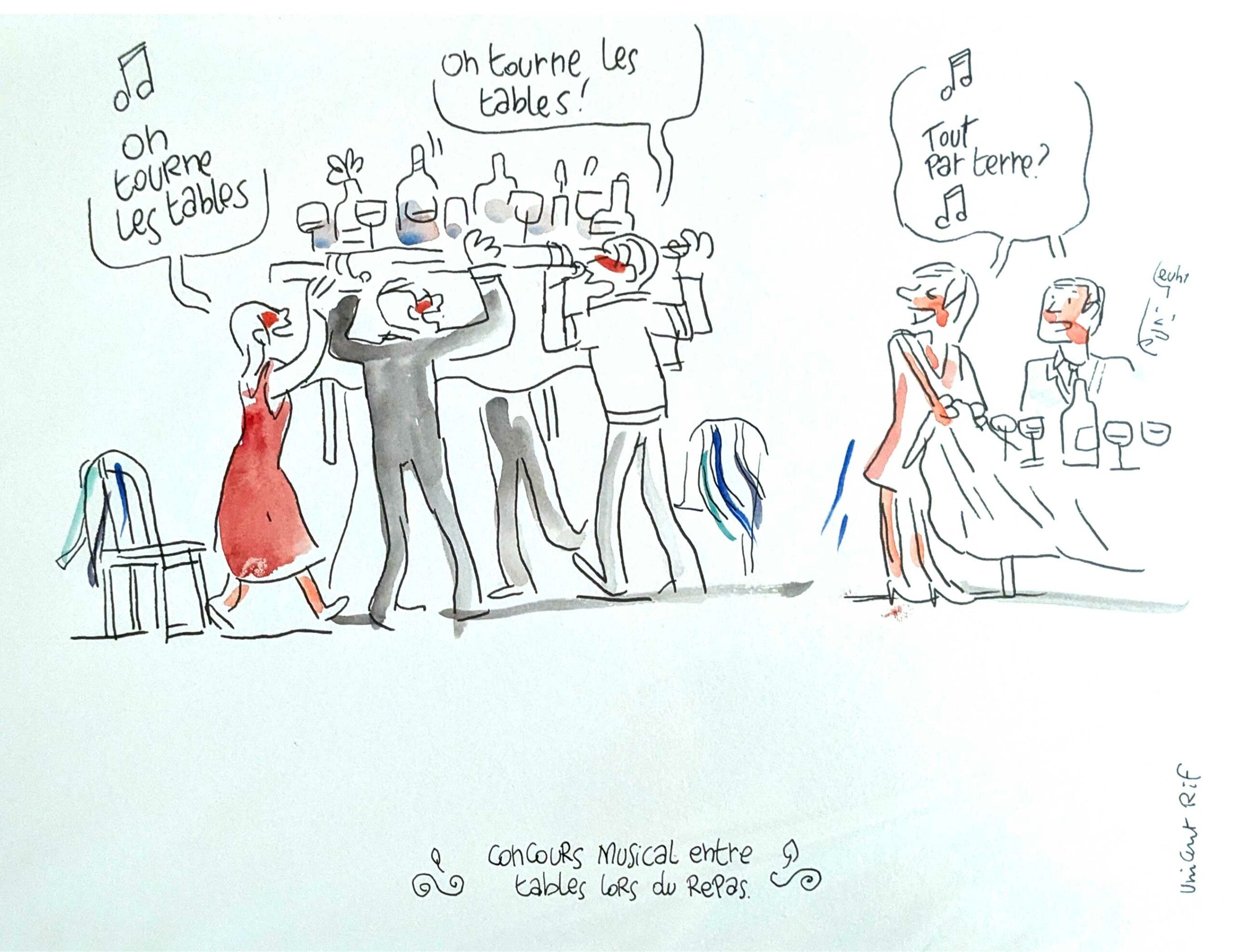 Tourner les table - dessin de mariage